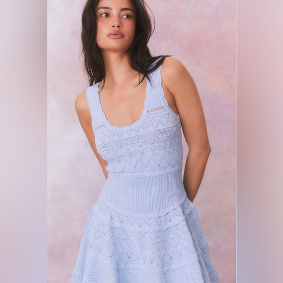 LoveShackFancy Ronelle Pointelle Scallop Mini Dress In 
MORNING TIDE, brand new. - Picture 4 of 16